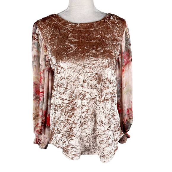 Meadow Rue Top Crushed Velvet Sheer Floral Sleeves Small - Picture 1 of 9